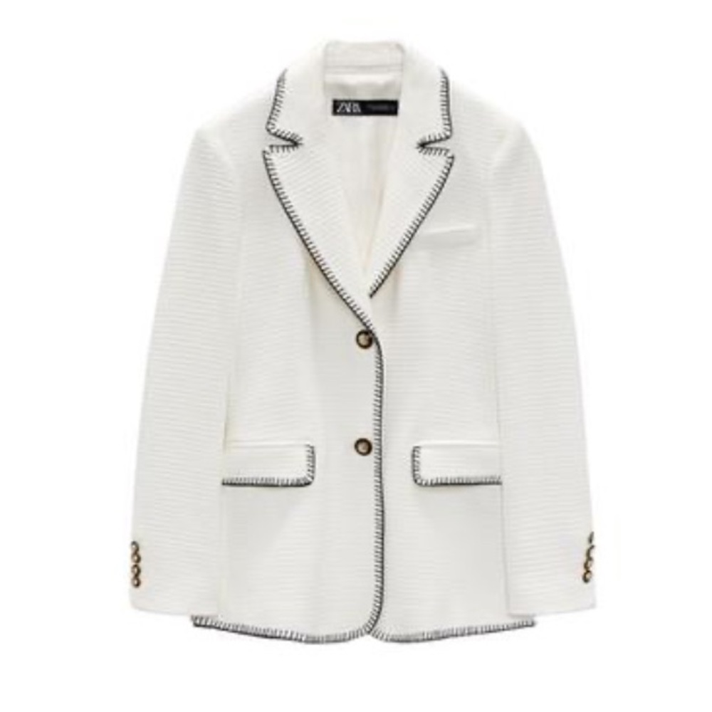Ara White Blazer with Black Stitch Trim